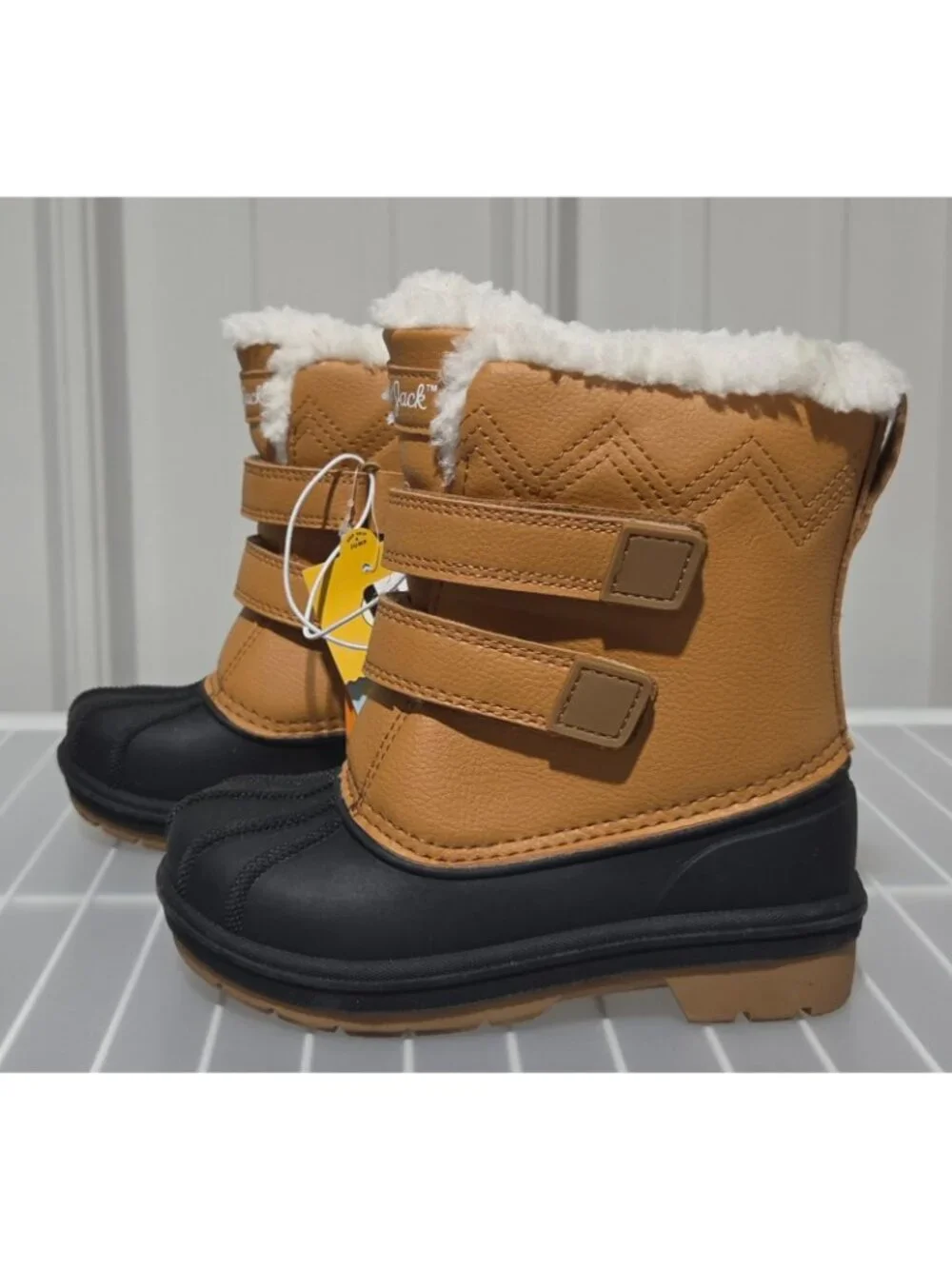 Cat & Jack Denver Toddler Boys' Cognac Dual Hook & Loop Strap Snow Boots